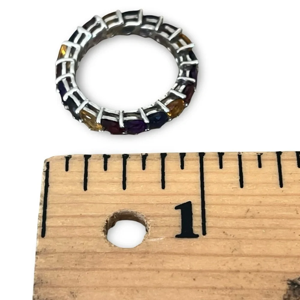 Sterling Silver Multi-Colored Pear-Shaped Stone Eternity Band Size 8